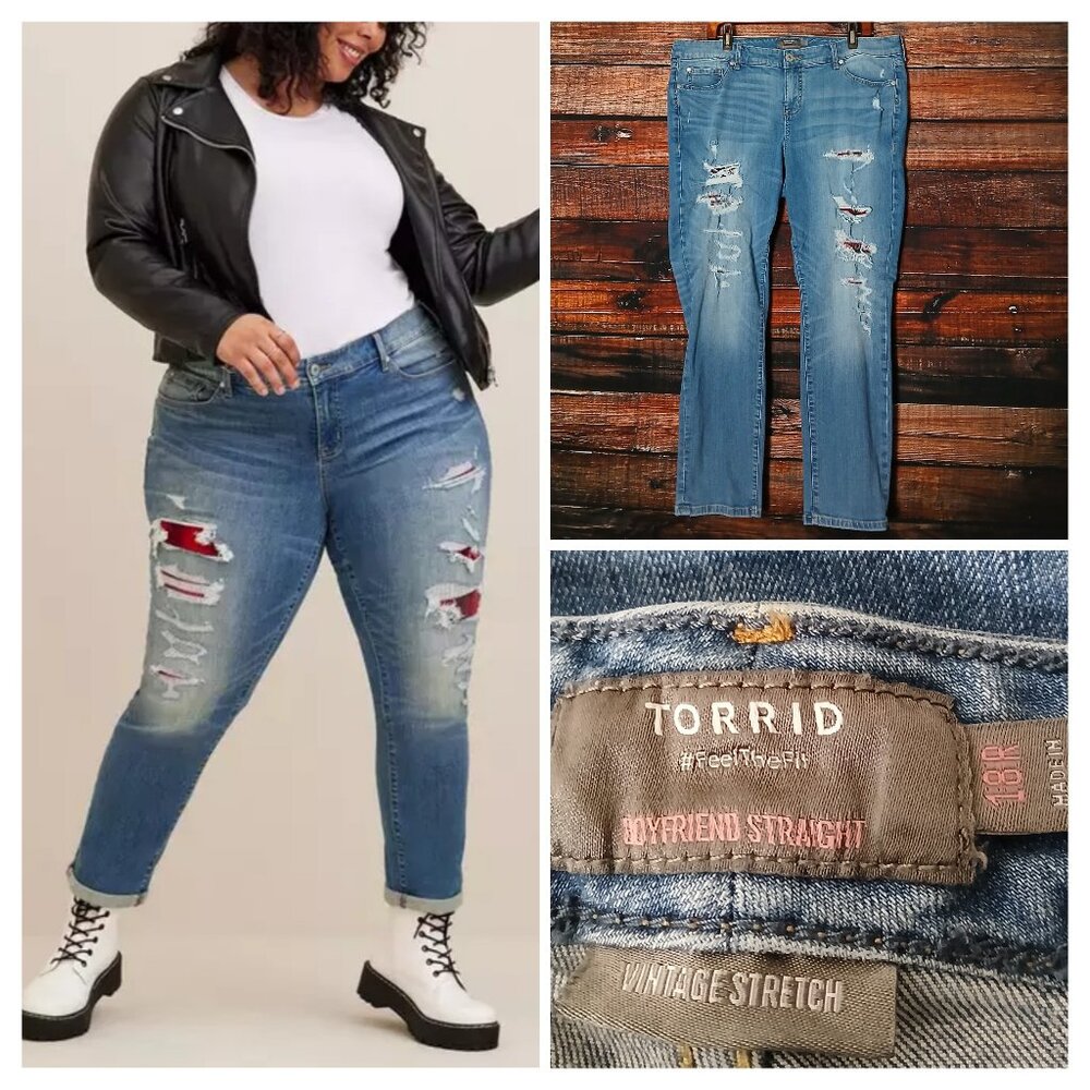 Torrid Jeans 18 Boyfriend Straight Ripped Patched